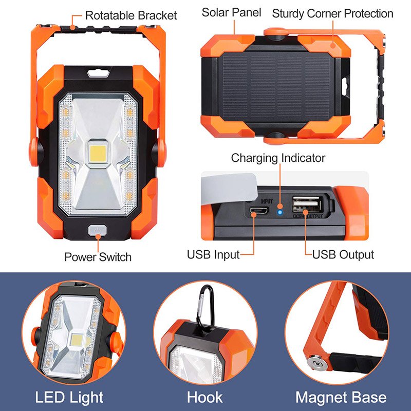 solar portable work light, solar led tent light