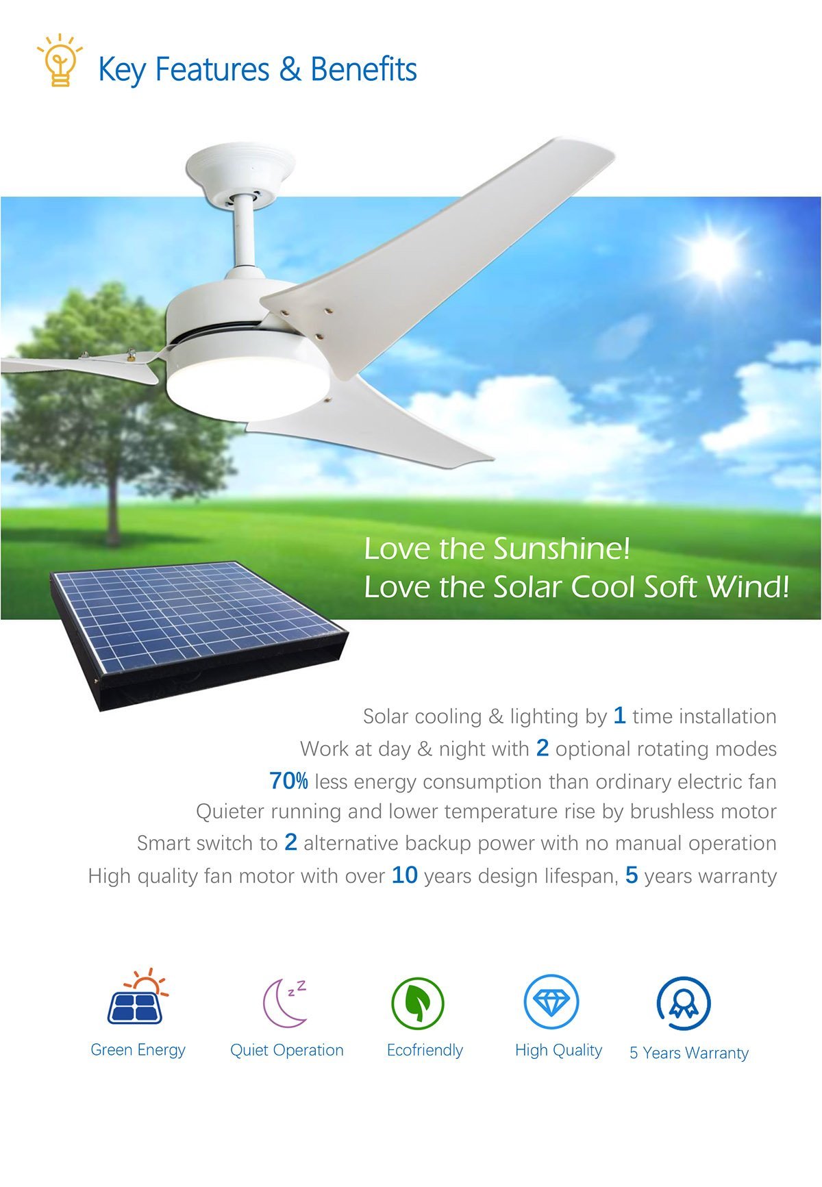 Top Solar Ceiling Fan